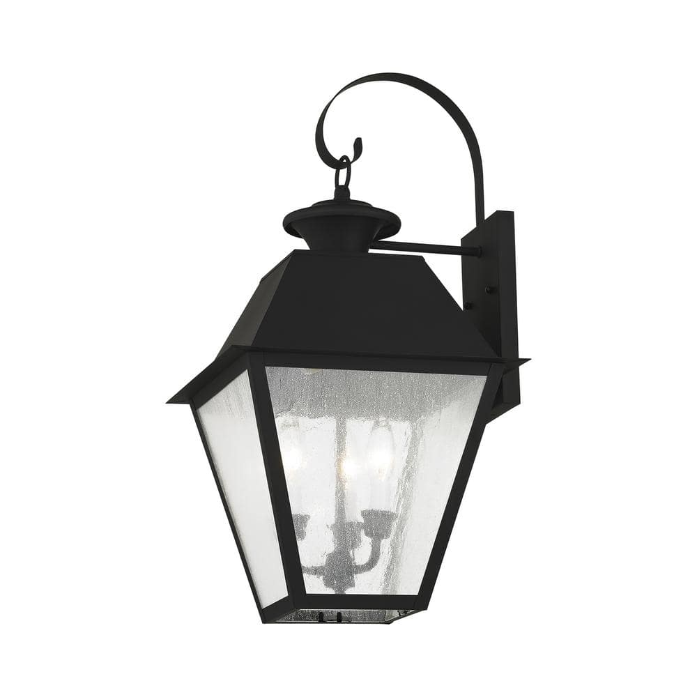 Elegant Mansfield Black Seeded Glass 3-Light Outdoor Wall Lantern