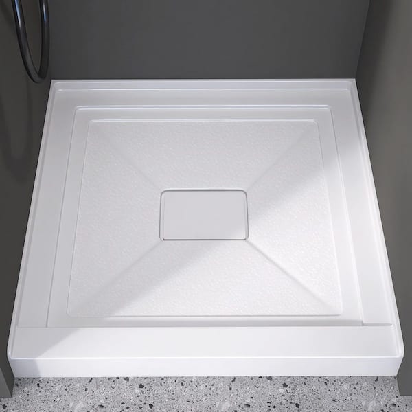 Siba 34 in. L x 34 in. W Acrylic Single Threshold Alcove Shower Pan Base with Center Drain Cover Non-Slip in White