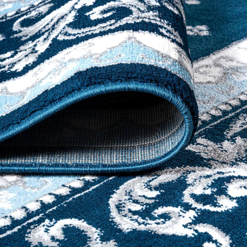 Navy and Blue Synthetic 8' x 10' Reversible Area Rug