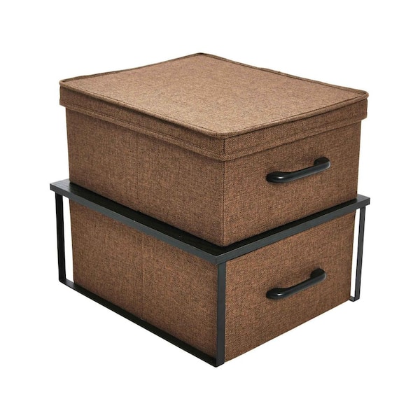 HOUSEHOLD ESSENTIALS 13 in. H x 14 in. W x 16 in. D Black Stacking Cube Storage Bins with Black Oak Laminate Top, 2 pc Set