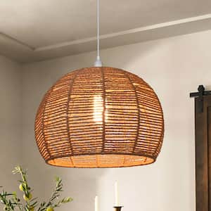 Finchley 9.84 in. 1-Light Chandelier with Handmade Woven Rattan Dome Shade