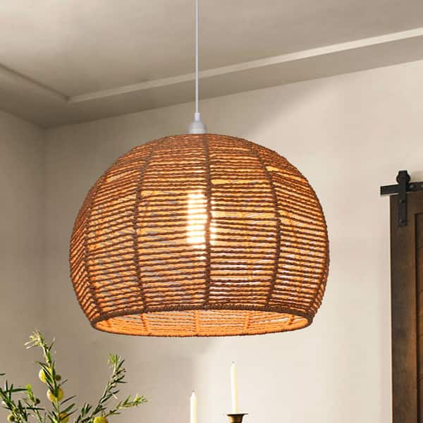 EDISLIVE Finchley 9.84 in. 1-Light Chandelier with Handmade Woven Rattan Dome Shade