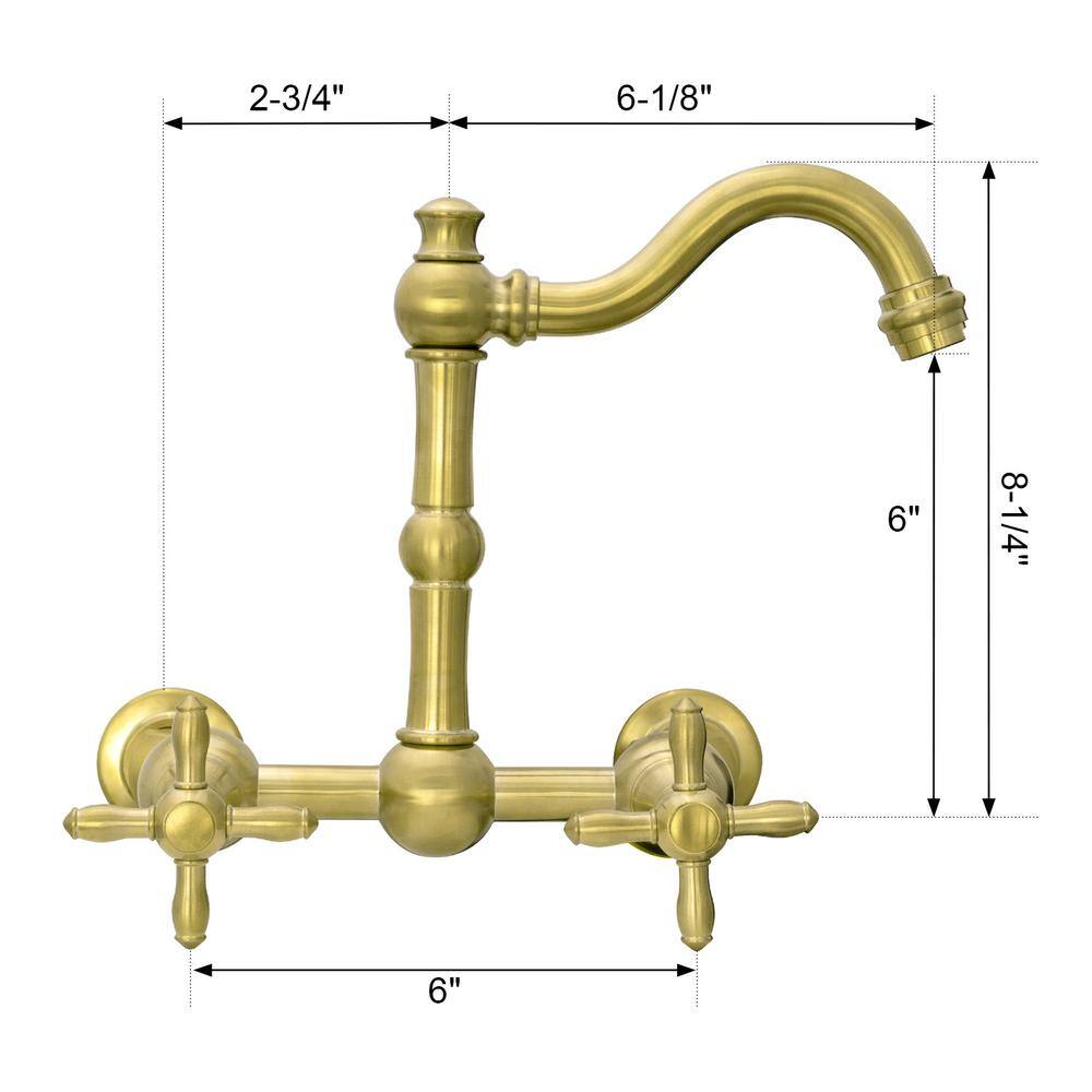 Brass Gold Wall Mount Bathroom Faucet with Dual Handles