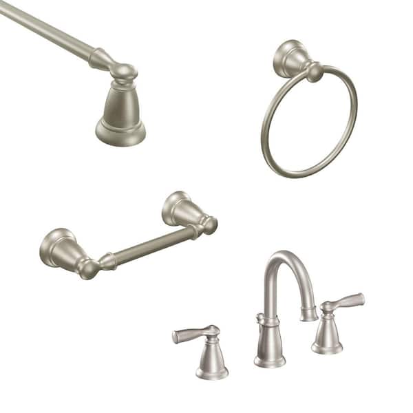 Moen Banbury 8 In Widespread 2 Handle Faucet With 3 Piece Hardware Set In Spot Resist Brushed Nickel 18 In Towel Bar 84924sn 8w3pc18 The Home Depot