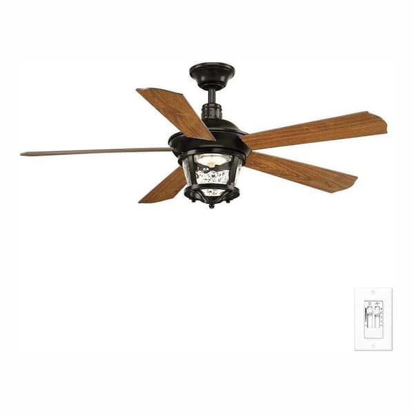 Progress Lighting Smyrna Collection Indoor Outdoor 52" 5 Blade Bronze Ceiling Fan with LED Light and Remote for Outdoor Living