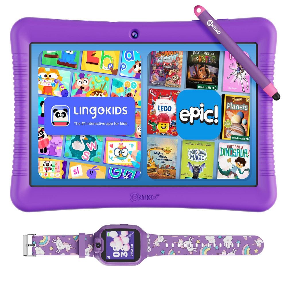K102 Kids Tablet and Smartwatch Bundle, 10 in. Android Tablet 32GB with Learning Apps, Camera and Parental Controls
