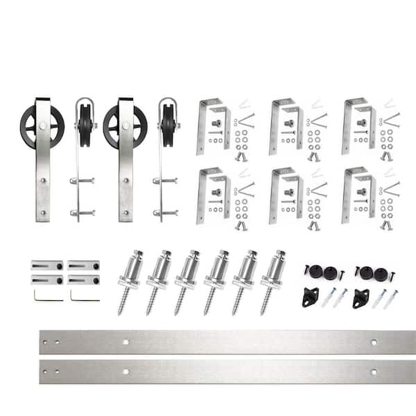 HOMACER 8 ft./96 in. Brushed Nickel Double Track Bypass U-Shape Sliding Barn Door Hardware Kit - Spoke Wheel Design Roller