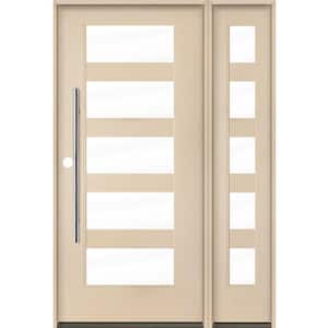 Modern Faux Pivot 50 in. x 80 in. 5-Lite Right-Hand/Inswing Clear Glass Unfinished Fiberglass Prehung Front Door w/RSL