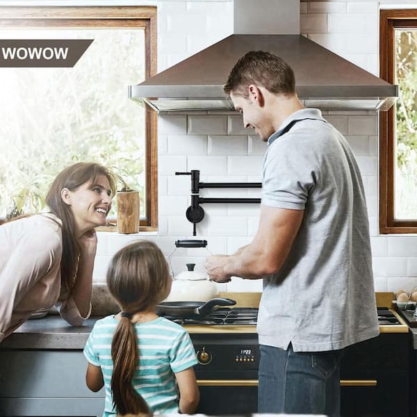 23.5-inch Wall Mount Folding Stretchable Pot Filler with Double Handle in Matte Black