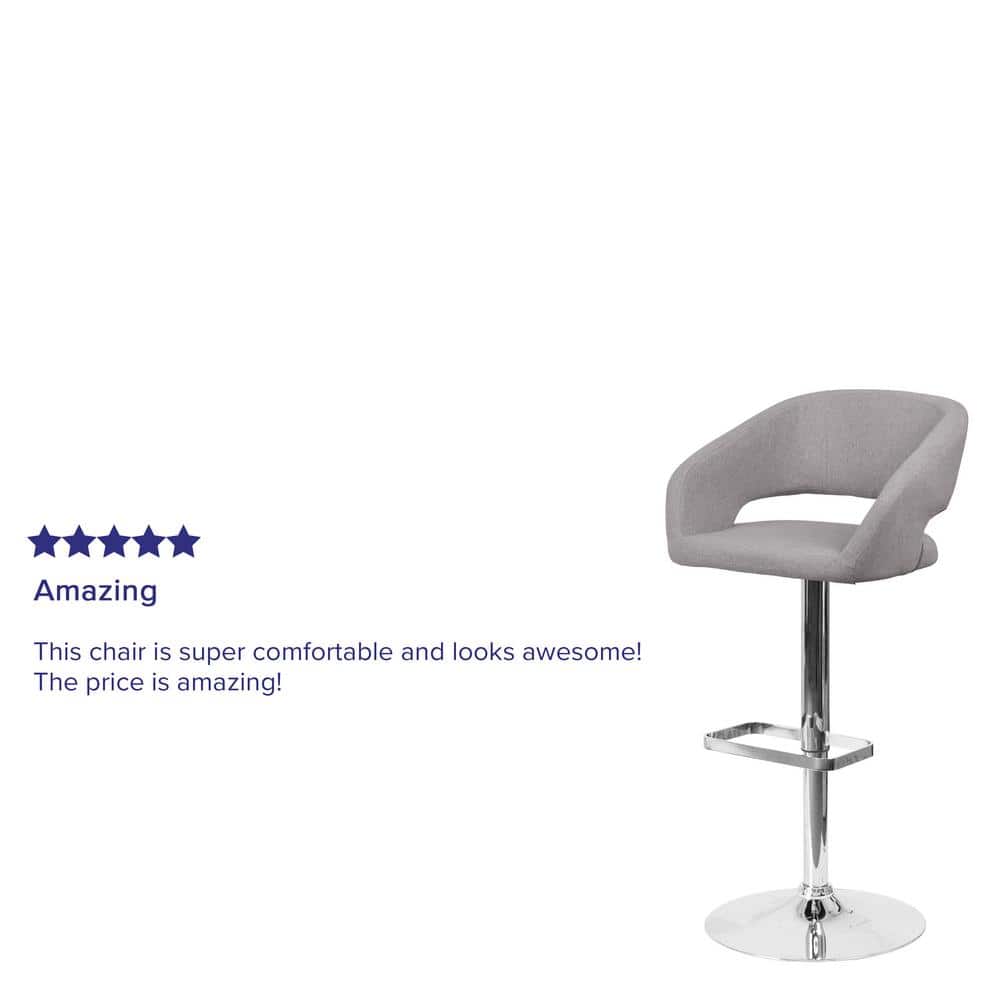 Erik Contemporary Gray Fabric Swivel Barstool with Adjustable Height and Chrome Base