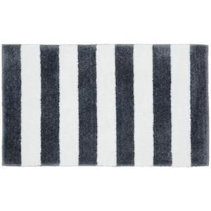 Beach Stripe Cinder Gray/White 21 in. x 34 in. Bath Rug