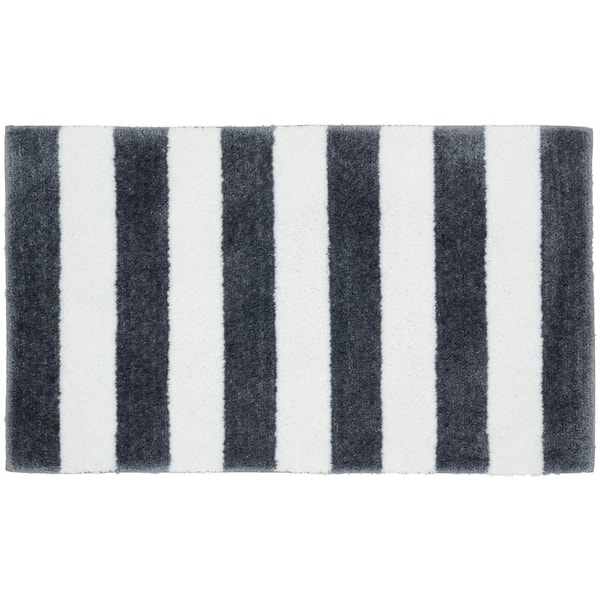 Garland Rug Beach Stripe Cinder Gray/White 21 in. x 34 in. Bath Rug