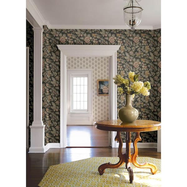 Begonia Black Floral Trail Wallpaper Sample