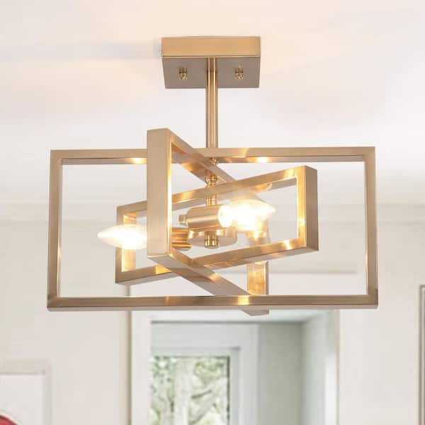 Glow Up Blue セット ADSENSTY 15.8 in. 3-Light Brass Farmhouse Rectangle Semi Flush