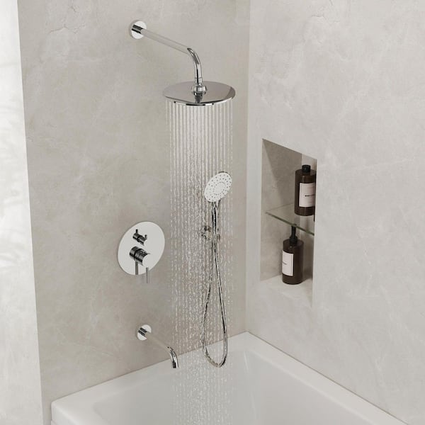 Single-Handle 5-Spray Round Tub and Shower Faucet 2.5 GPM in Chrome(Valve Included)