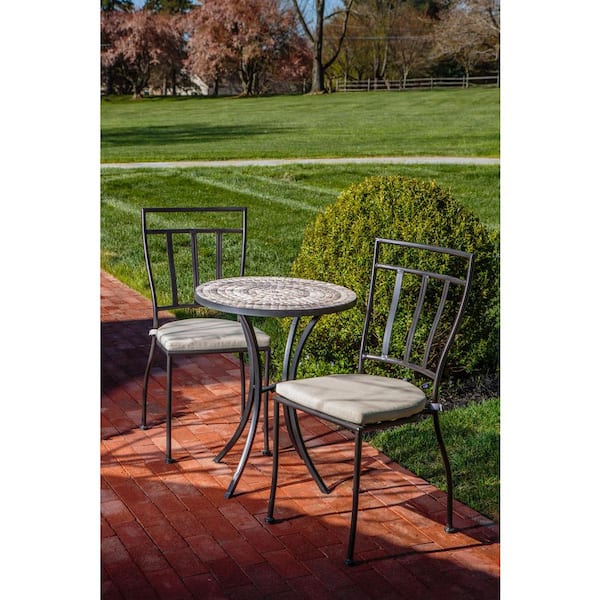 Alfresco Semplice 19 In Charcoal Black Stackable Metal Outdoor Bistro Dining Chair With Tan Cushion 28 0115 The Home Depot Alfresco Semplice 19 In Charcoal Black, Alfresco Home Outdoor Furniture