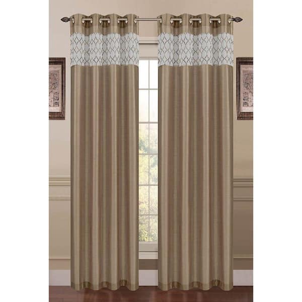 Window Elements Semi-Opaque Felicity Embroidered Faux Silk 54 in. W x 84 in. L Grommet Extra Wide Curtain Panel in Taupe