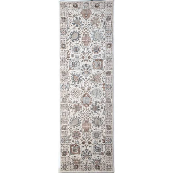 BASHIAN Legacy Ivory 3 ft. x 8 ft. (2 ft. 6 in. x 8 ft.) Floral Transitional Runner Rug