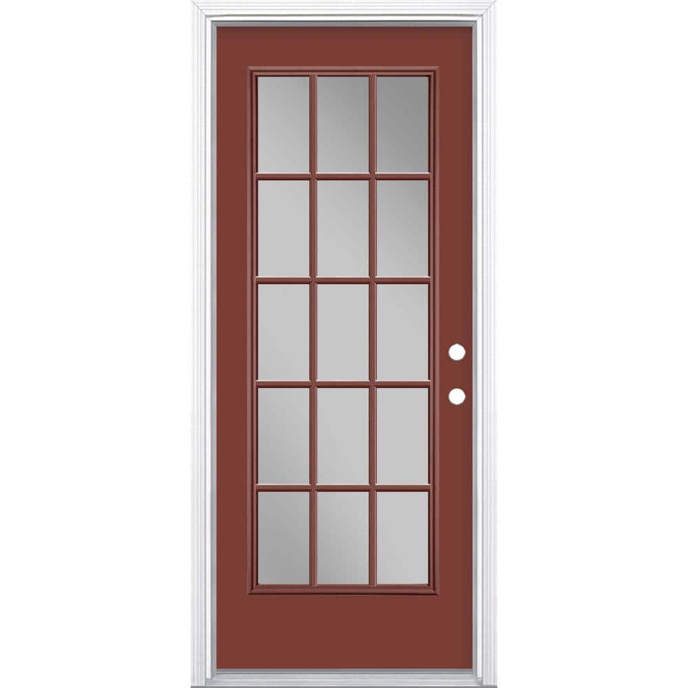 32 in. x 80 in. Red Bluff 15 Lite Left Hand Clear Glass Painted Steel Prehung Front Exterior Door Brickmold/Vinyl Frame price history on PriceWatchPro