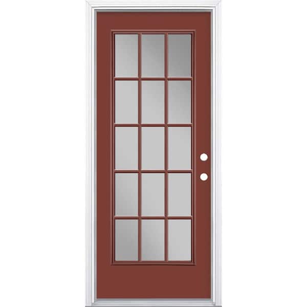 Masonite 32 in. x 80 in. Red Bluff 15 Lite Left Hand Clear Glass Painted Steel Prehung Front Exterior Door Brickmold/Vinyl Frame