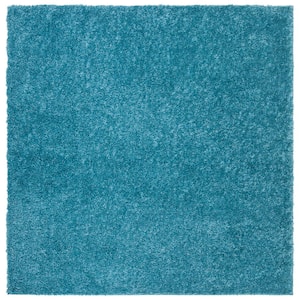 August Shag Turquoise 5 ft. x 5 ft. Square Solid Area Rug