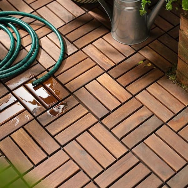 YOFE 1 ft. x 1 ft. Acacia Wood Interlocking Deck Tiles in Brown, Indoor Outdoor Checker Pattern Floor Tiles (10 per Case)
