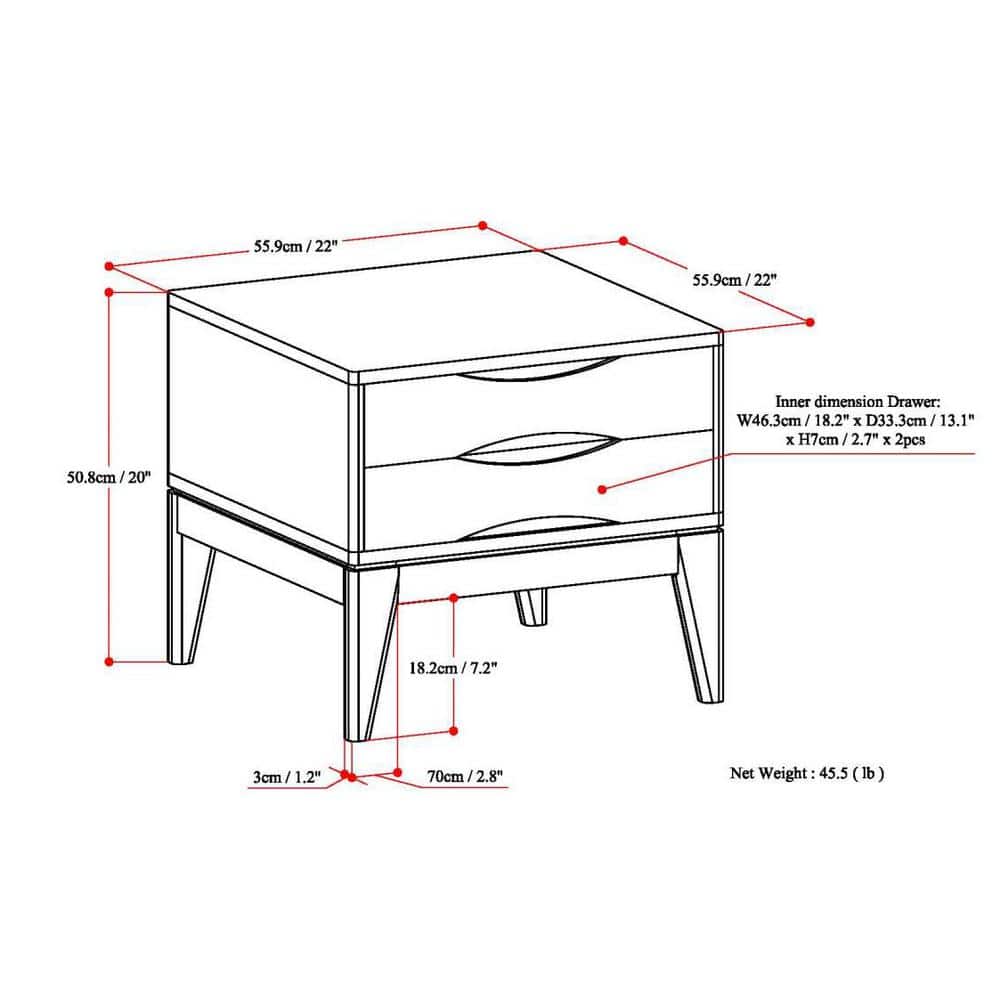 Teak Brown Solid Hardwood Square End Table with Storage