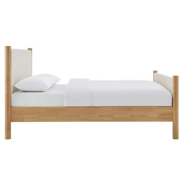 Maven Beige Wood Frame Full Platform Bed with Upholstered Fabric Headboard and Footboard