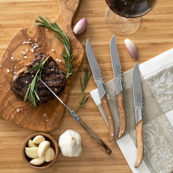 Laguiole Connoisseur Steak Knives with Olive Wood Handles (Set of 4)