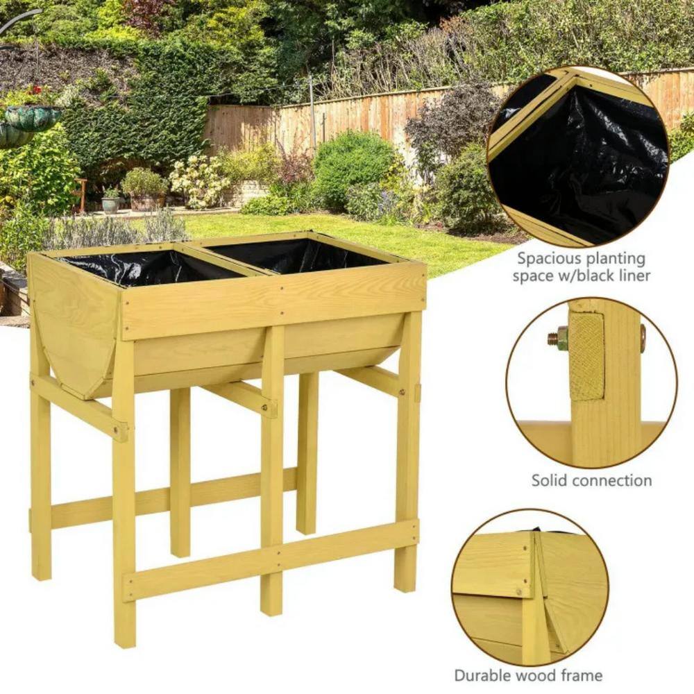 Deep Yellow Fir Wood Rectangular Raised Garden Bed with Liner