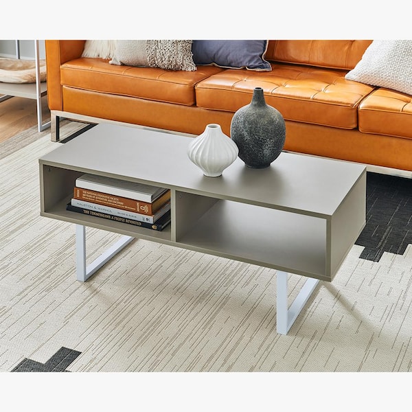 Mixed Material Storage Furniture 39.45 in. L x 15.8 in. D Smoky Taupe Rectangle Wood Coffee Table with Decorative Shelf