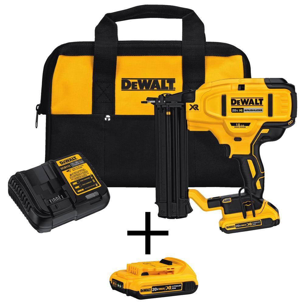 20V MAX XR Lithium-Ion 18-Gauge Cordless Brad Nailer Kit, (2) 2.0Ah Batteries, Charger, and Bag price history on PriceWatchPro