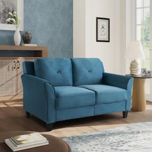 Harvard 56.3 in. Blue Microfiber 2-Seater Loveseat with Flared Arms