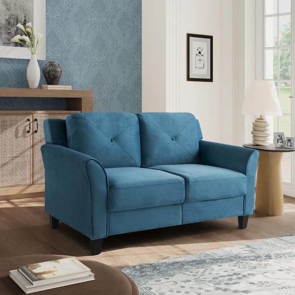 Lifestyle Solutions Harvard 56.3 in. Blue Microfiber 2-Seater Loveseat ...