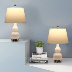 23 in. White Metal Shelf Floor Lamp with White Fabric Lamp Shade (Set of 2)