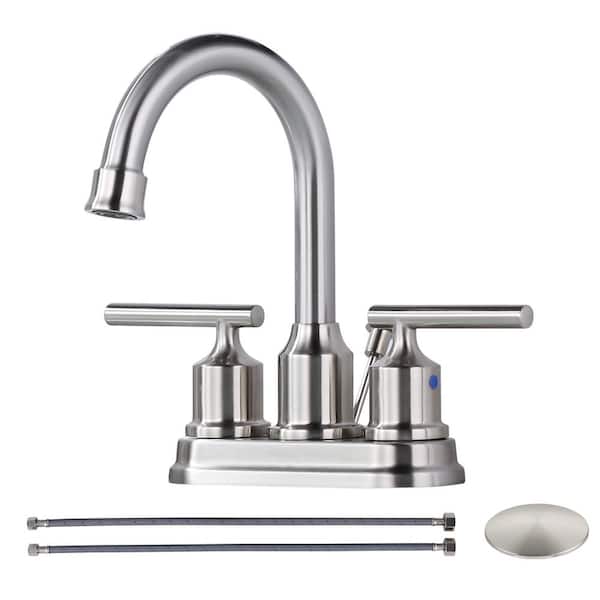 AVITAS 4 in. Centerset Double Handle High Arc Bathroom Faucet with Lift Rod Drain Assembly in Brushed Nickel