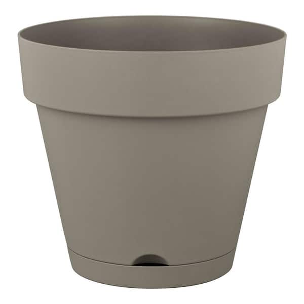 Vivienne Medium Gray Plastic Round Self-Watering Planter with Attached Saucer (12 in. L x 12 in. W x 10.98 in. H)