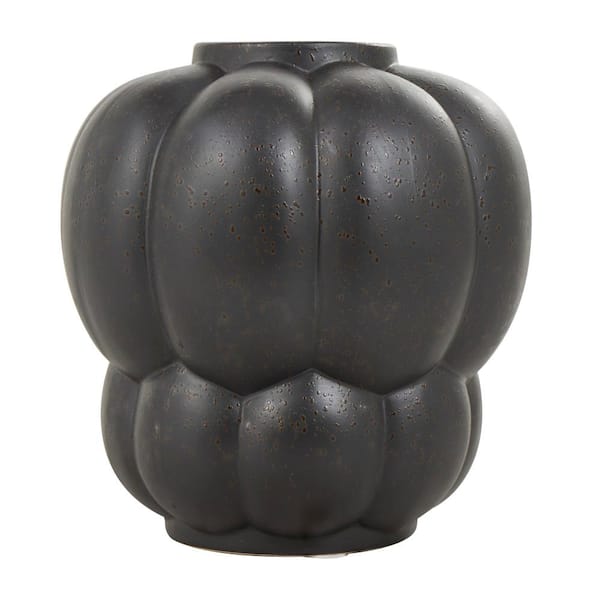 Litton Lane Black Wide Bubble Inspired Ceramic Decorative Vase with Distressed Speckled Texturing