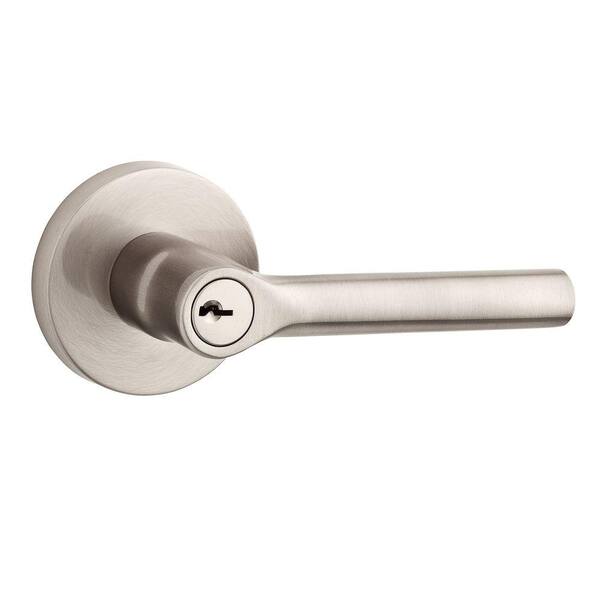 Baldwin Reserve Tube Satin Nickel Keyed Entry Door Lever with Contemporary Round Rose