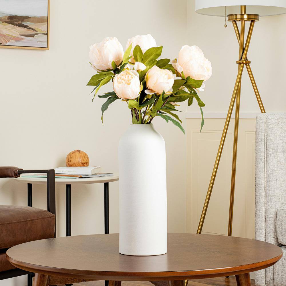 23" Beige Artificial Peony Spray with Green Leaves