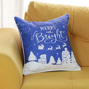 Christmas Night Decorative Single Throw Pillow 18 in. x 18 in. Blue and White Square for Couch, Bedding