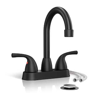 Matte Black 4 in. Centerset Bathroom Faucet, 2 Handle Deck Plate 2 or 3 Hole Bathroom Faucet, with Metal Pop-up