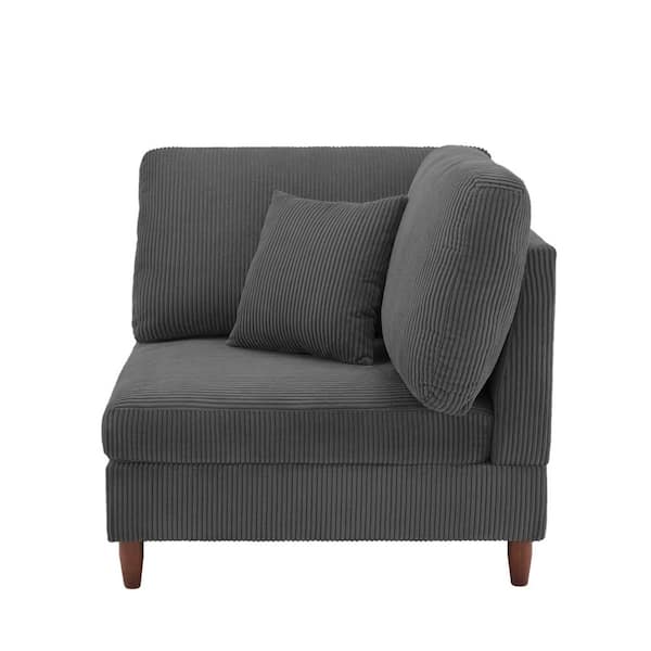 Uixe Gray Corduroy Fabric Right Arm Facing Sectional Corner Arm Chair with Wood Legs (Set of 1)