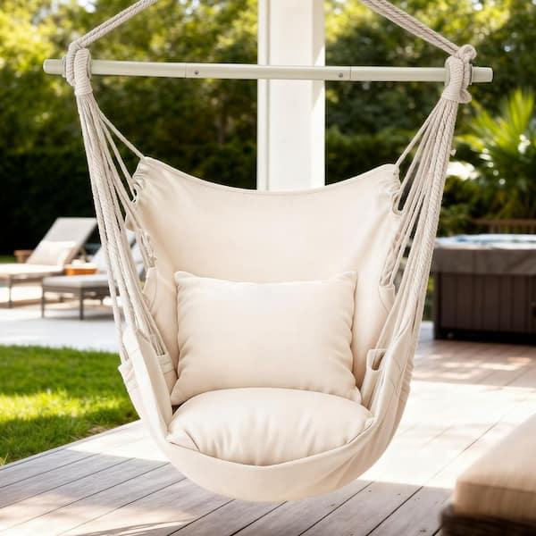 ホワイト ハンギングチェア MoNiBloom White Cotton Rope Swing Hammock Chair with Fixed Kit and