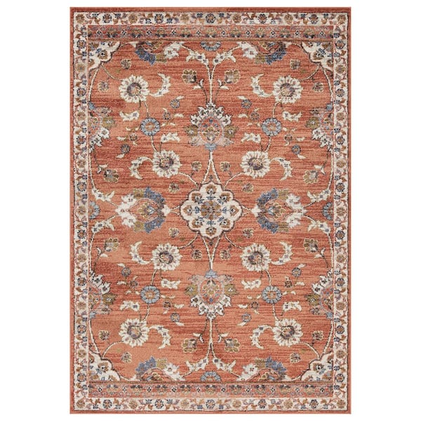 Jordan 2 x 3 Orange Floral Pattern Area Rug for High Traffic Living Room Dining Room Bedroom