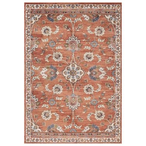 Jordan 5 x 8 Orange Floral Pattern Area Rug for High Traffic Living Room Dining Room Bedroom