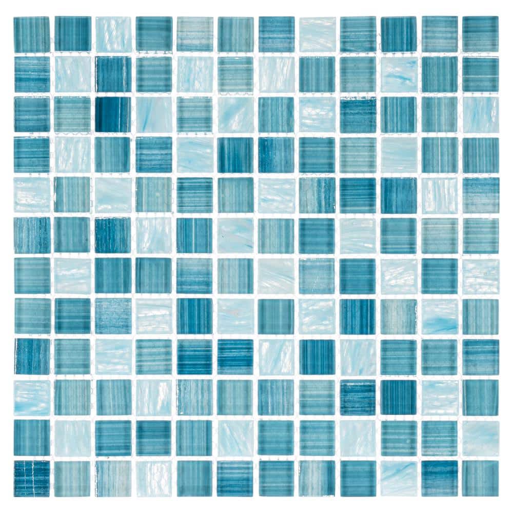 Oceanic Haitian Square 12.0625 in. x 12.06 in. Glossy Treasure Blue Glass M