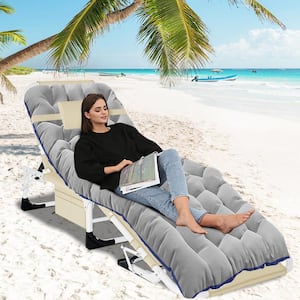 Outdoor Tanning Chair Folding Reclining with 5-Adjustable Positions, Face Hole Beach Chair and Twin Pad