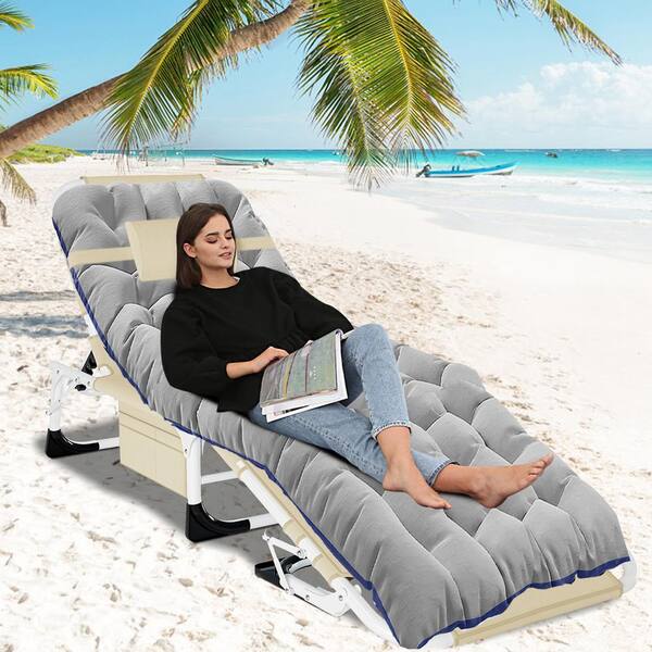 null Outdoor Tanning Chair Folding Reclining with 5-Adjustable Positions, Face Hole Beach Chair and Twin Pad