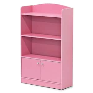 KidKanac 38.58 in. Pink Faux Wood 4-shelf Standard Bookcase with Doors